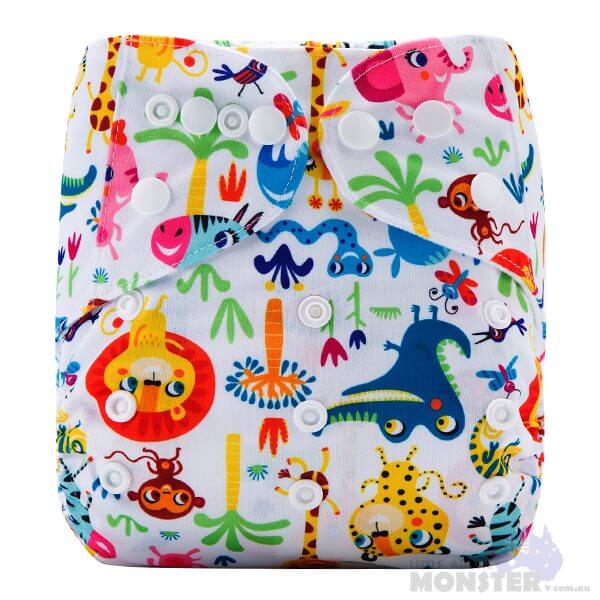 Colorful Jungle Animals Modern Cloth Nappy Front