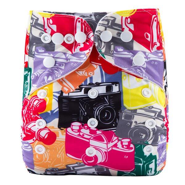 Colourful Cameras Modern Cloth Nappy front