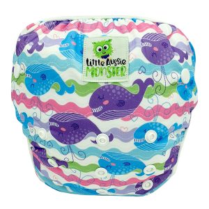 Toddler Large Swin Nappy Blue Whales Front