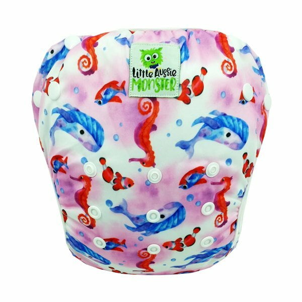 Whales and Seahorses Toddler Swim Nappy Front