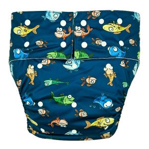 Adult Cloth Nappy Blue Fish Front